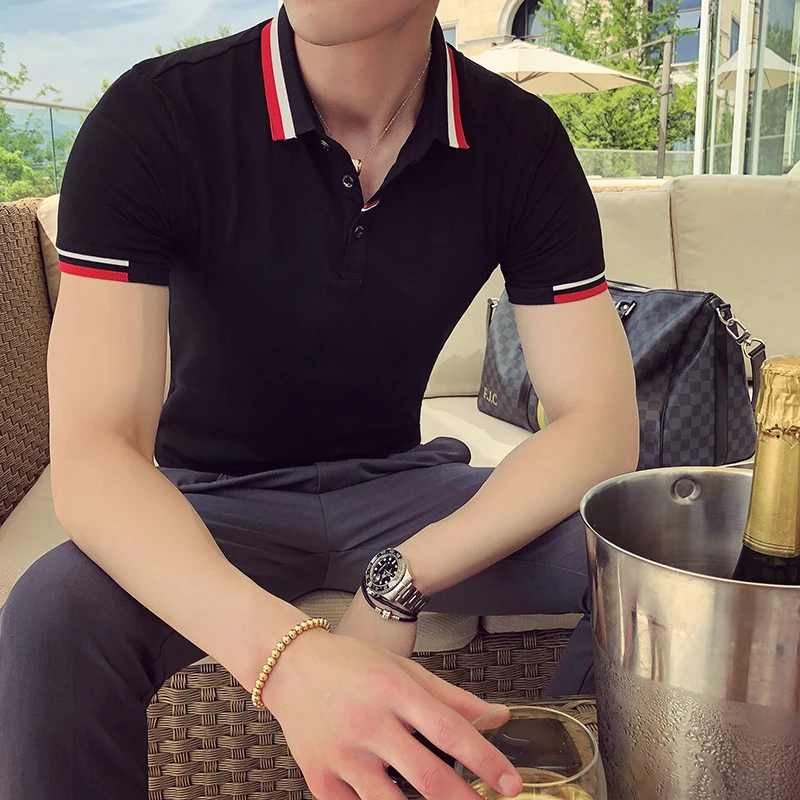 Рубашка-поло мужская приталенная с коротким рукавом модная повседневная Уличная