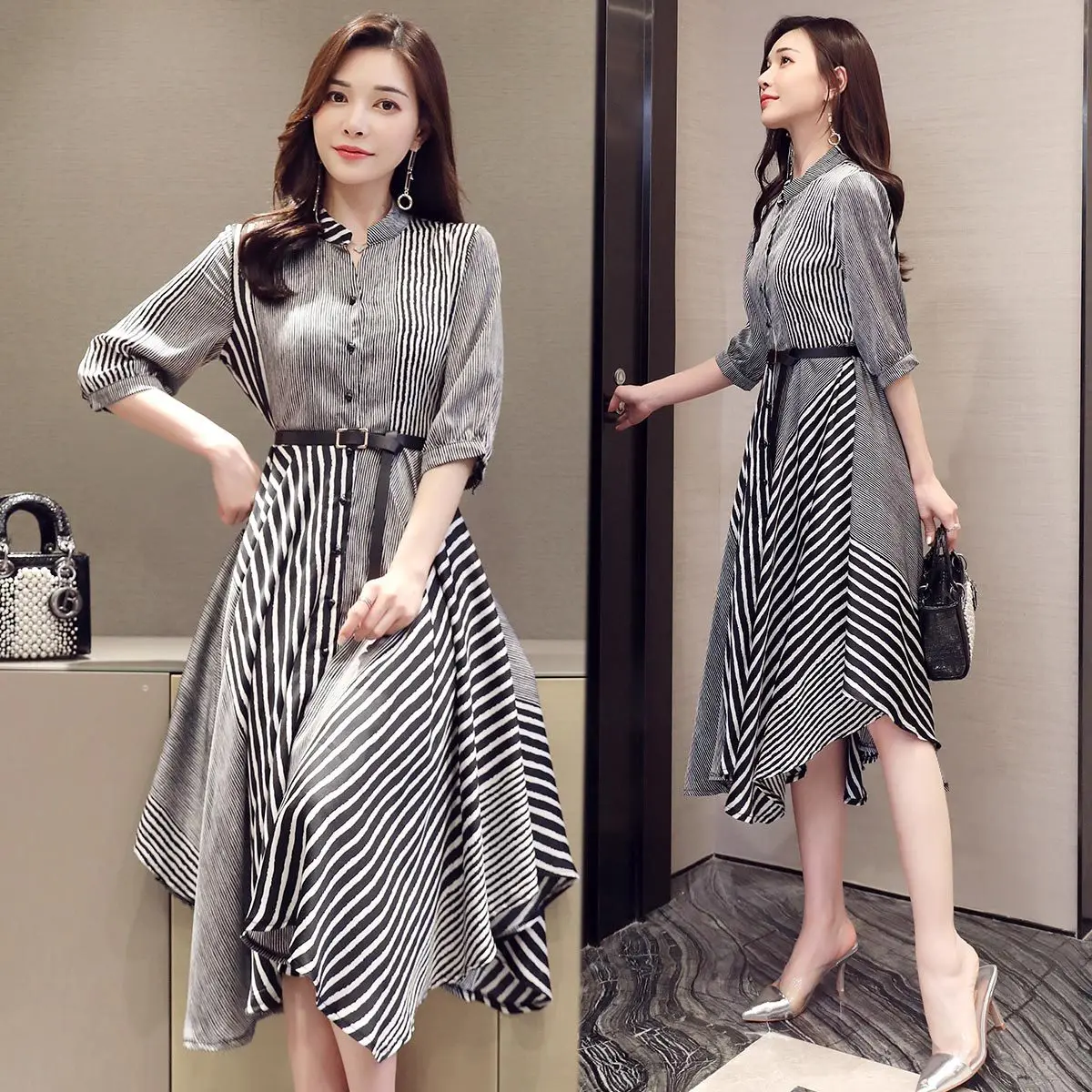 

Striped Dress WOMEN'S Dress New Style 2019 Summer Elegant Slimming Retro High-End Summer Popular Summer Skirt Fashion