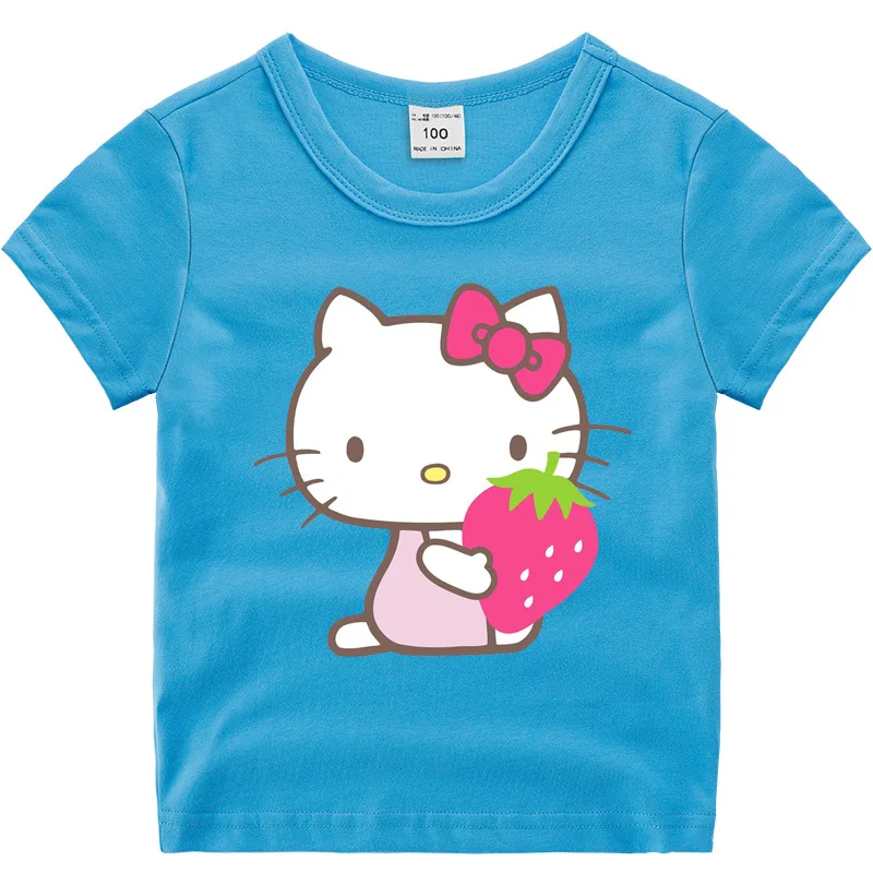 Футболки для девочек с принтом «hello kitty»; летние хлопковые футболки; топы для детей; одежда для малышей; черно-белая детская футболка; блузка; костюм