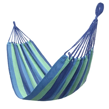 

1pc Portable Hammock Outdoor Hammock Garden Sports Home Travel Camping Swing Canvas Stripe Hang Bed Hammock Blue&Gree 200*80cm