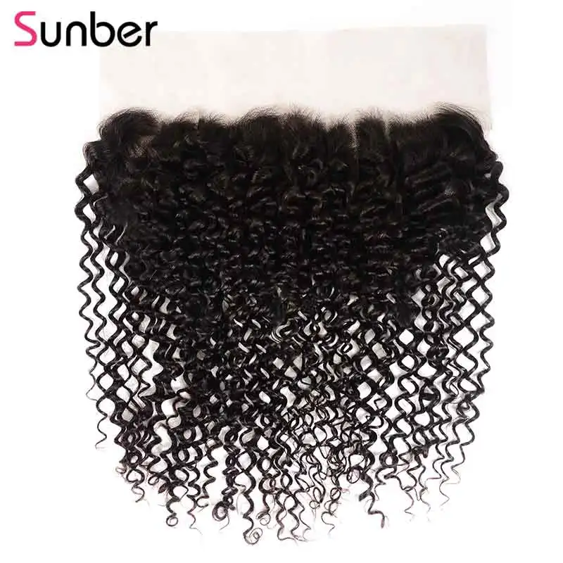 Sunber волосы Preuvian кудрявые 13x6 фронтальные волосы 8-18 дюймов часть remy наращивание волос 130% плотность закрытие волос