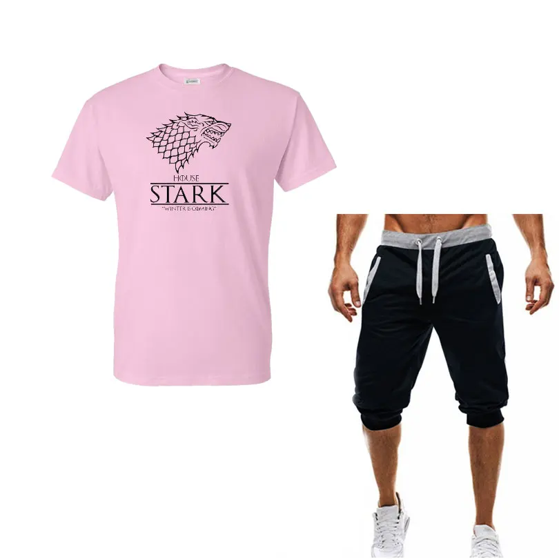 pink navy Модная Повседневная летняя спортивная футболка шорты для активного отдыха Высококачественная брендовая Повседневная хлопковая Футболка с круглым вырезом, 2 предмета - Цвет: pink navy