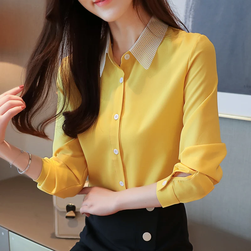 Blusas mujer de moda 2019 шифоновая блузка Рубашки с длинным рукавом Твердые пуговицы femininas