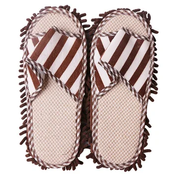 

Polishing Dusting Chenille Lazy Quick Mop Slippers Unisex Floor Striped Foot Shoes Home Cleaning Washable Coral Fleece