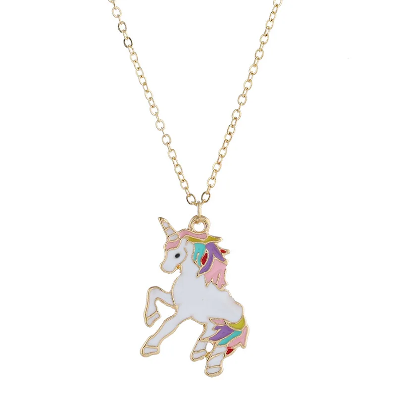 Collar de unicornio esmaltado para mujer, collar de caballo de dibujos animados para niña y niño, accesorios de de animales|Collares colgantes| -