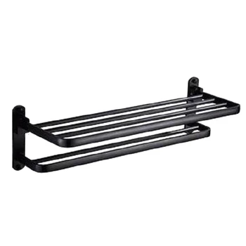

Bathroom Bath Towel Rack with Double Towel Bar Wall Mount Shelf Rustproof Stainless Steel Brushed Finish
