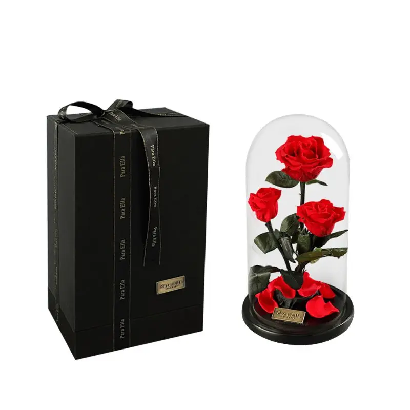 

Enchanted Rose Handmade Preserved Rose Glass Dome on Wood Base 72XF