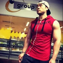 Мужской жилет для фитнеса с капюшоном без рукавов