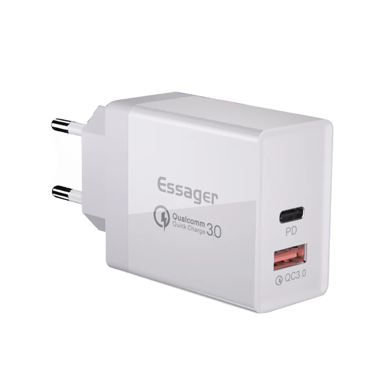 Essager 36 Вт Быстрая зарядка 3,0 USB зарядное устройство QC3.0 QC type C PD Plug Turbo Быстрая зарядка настенное зарядное устройство для мобильного телефона iPhone Xiaomi - Тип штекера: EU Plug White