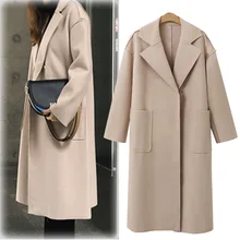 Женское зимнее шерстяное пальто manteau femme длинные черные с открытым швом; одноцветные шерстяное пальто с карманами; женские пальто; осенняя одежда