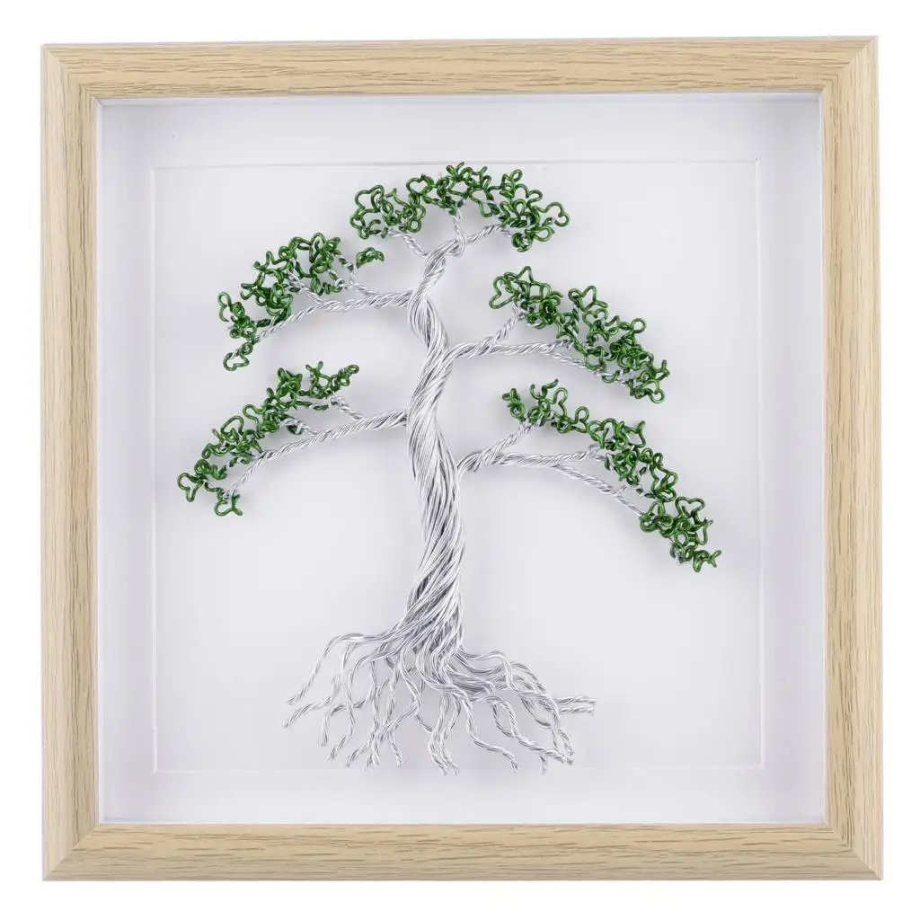 TUMBEELLUWA Green Wire Wrapped Tree Of Life With Frame Wall Art Home Decor Room Ornaments Table Decoration Accessories