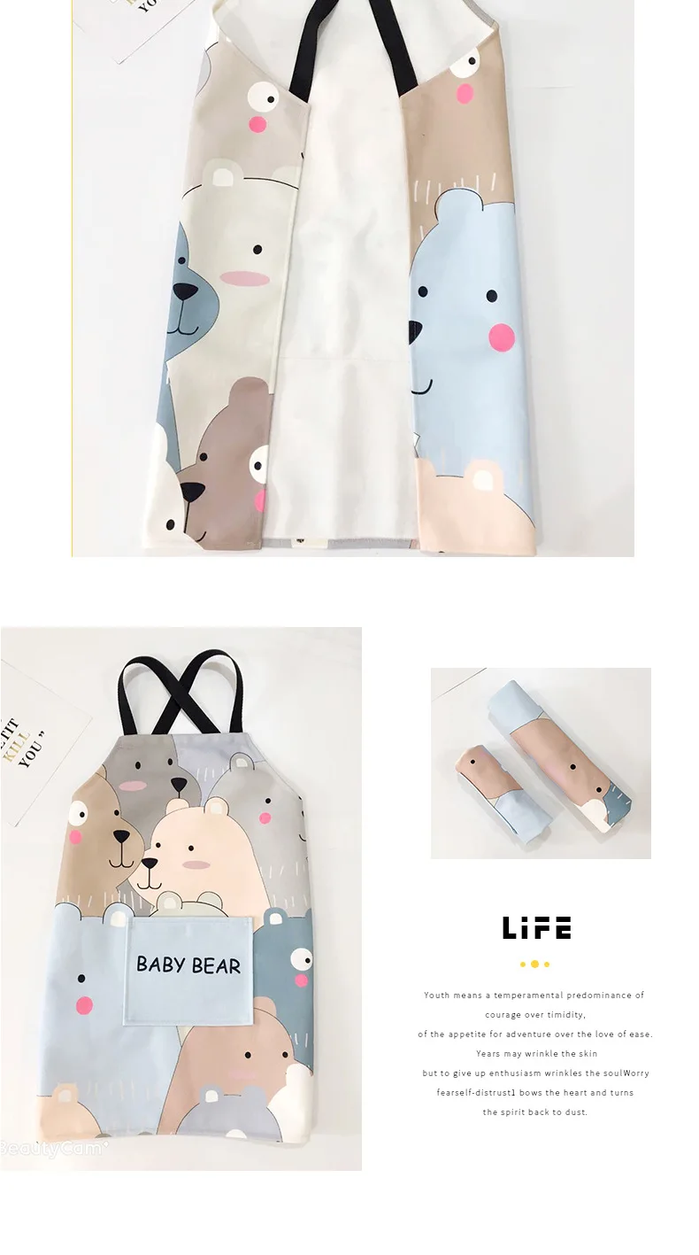 New Style Antifouling Cotton Linen Kitchen Apron Cartoon Parent And Child Baby Bib Sleeveless Advertisement Apron Customiza