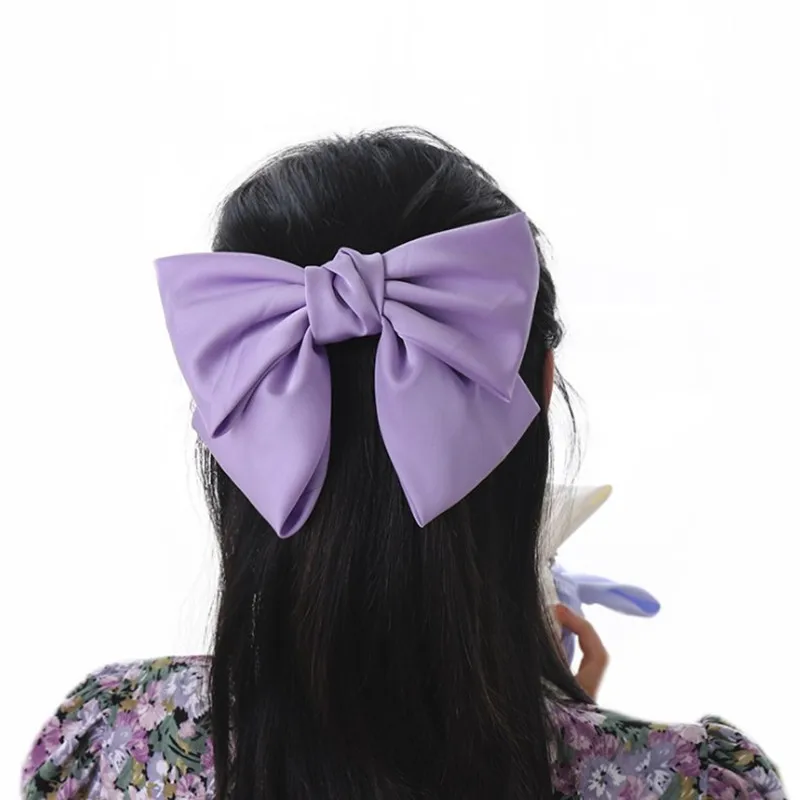High Quatity Solid Color Big Bow Hairpins For Girl Popular Hair Clip For Women Sweet Two-layer Satin Hairgrip Hair Accessories