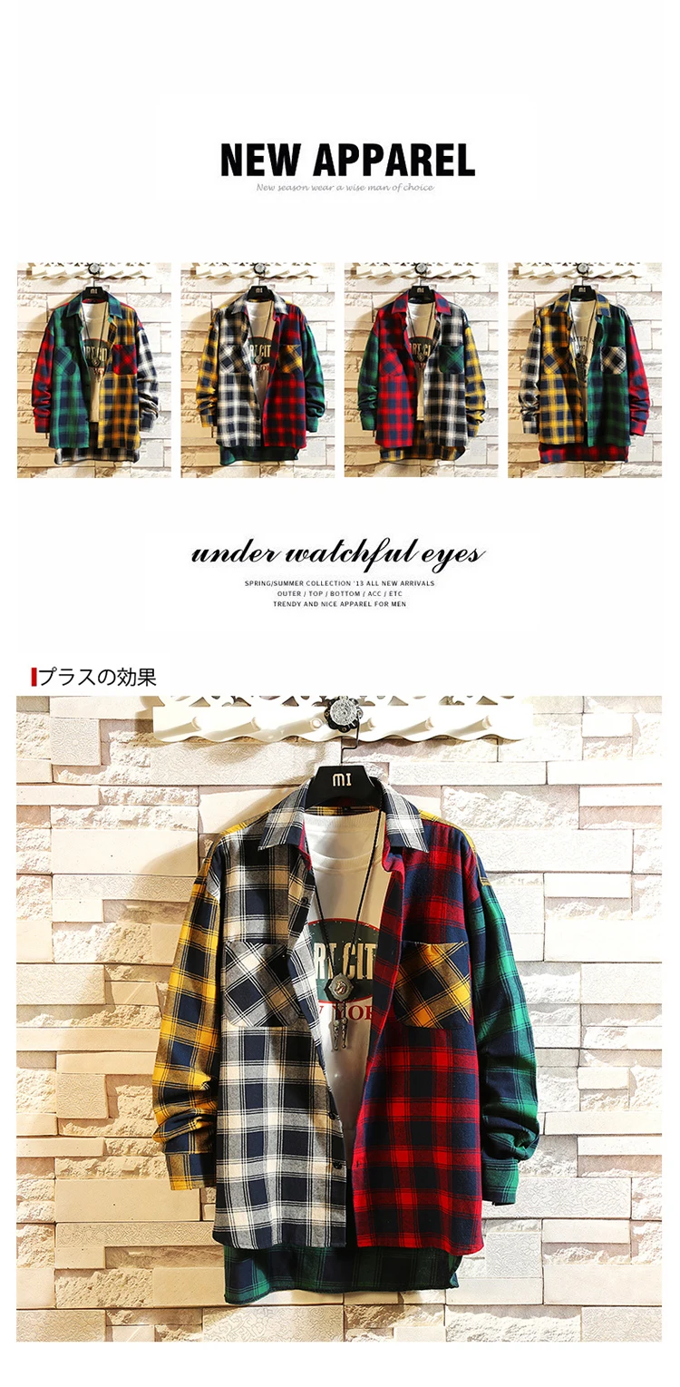 Ulzzang рубашка Harajuku мужская клетчатая рубашка/wo Мужская Уличная одежда с длинным рукавом рубашки Повседневная Хип Хоп Футболка Femme Плюс Размер Топы капли