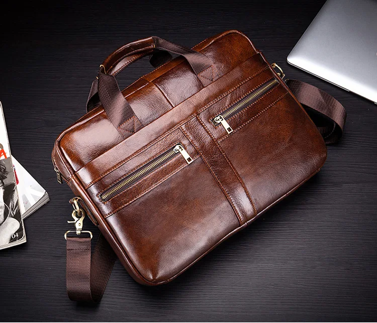 Men's Briefcase Men leather genuine briefcase bag for men Business lawyer Office Laptop bags Large Capacity