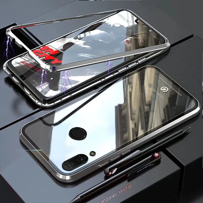 Silver Чехол YonLinTan Coque для Huawei Prime Pro Prime Металлическая магнитная рамка магнитные адсорбционные закаленные стеклянные чехлы - Цвет: Silver