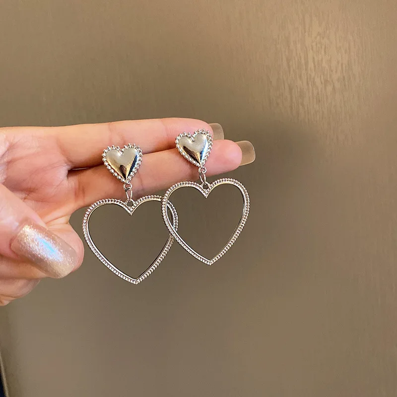

ZAYStars Simple Design Silver Color Hollow Heart Drop Earrings For Women New Brand Fashion Ear Cuff Piercing Dangle Earring Gift