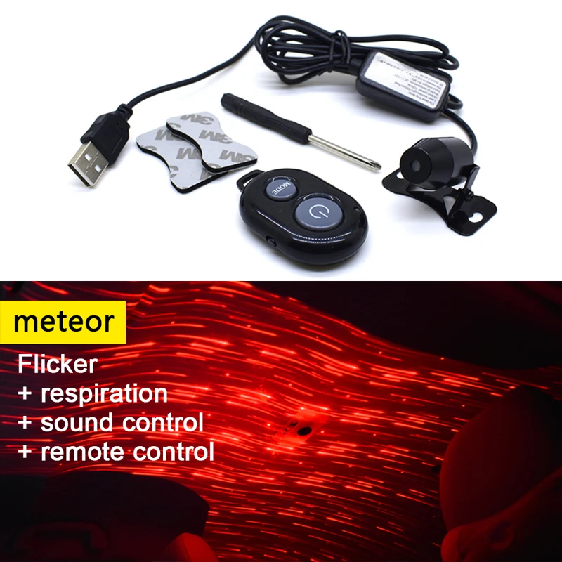 CARCTR USB автомобильный светильник s Автомобильная декоративная лампа DJ RGB музыкальный звуковой светильник светодиодный звездное небо Метеор Звезда Рождественский интерьерный светильник - Испускаемый цвет: Meteor-remote