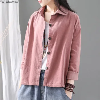 

Autumn Thin Corduroy coat women jackets Turn -down collar Plus size Fall Jacket female A0B2Z40 Single Breasted coat for women