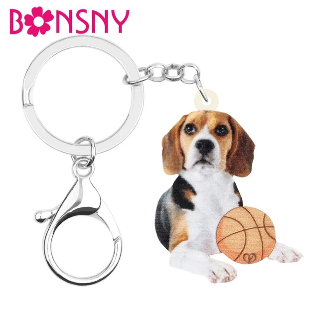 Bonsnyアクリルかわいいビーグル犬のキーホルダーキーリングロング