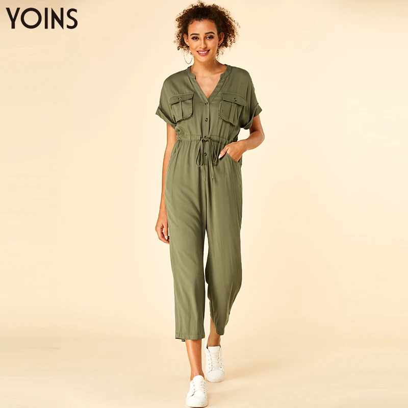 YOINS 2019 летний стильный комбинезон с v-образным вырезом пуговицами и боковыми