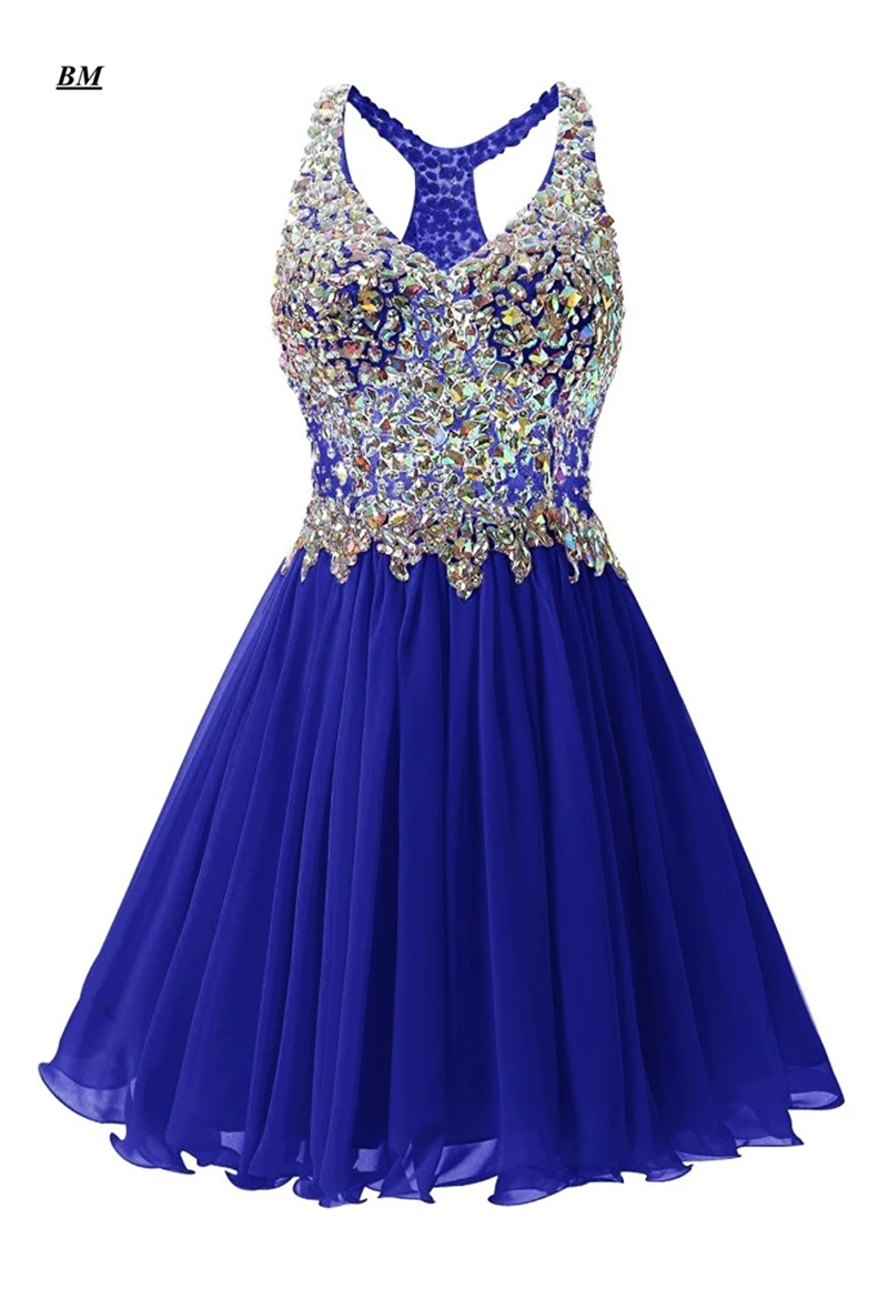 royal blue Дешевые шифоновые короткие платья с v-образным вырезом для выпускного бала Вечерние платья с бисером для выпускного бала Vestido de Formatura BM82 - Цвет: royal blue