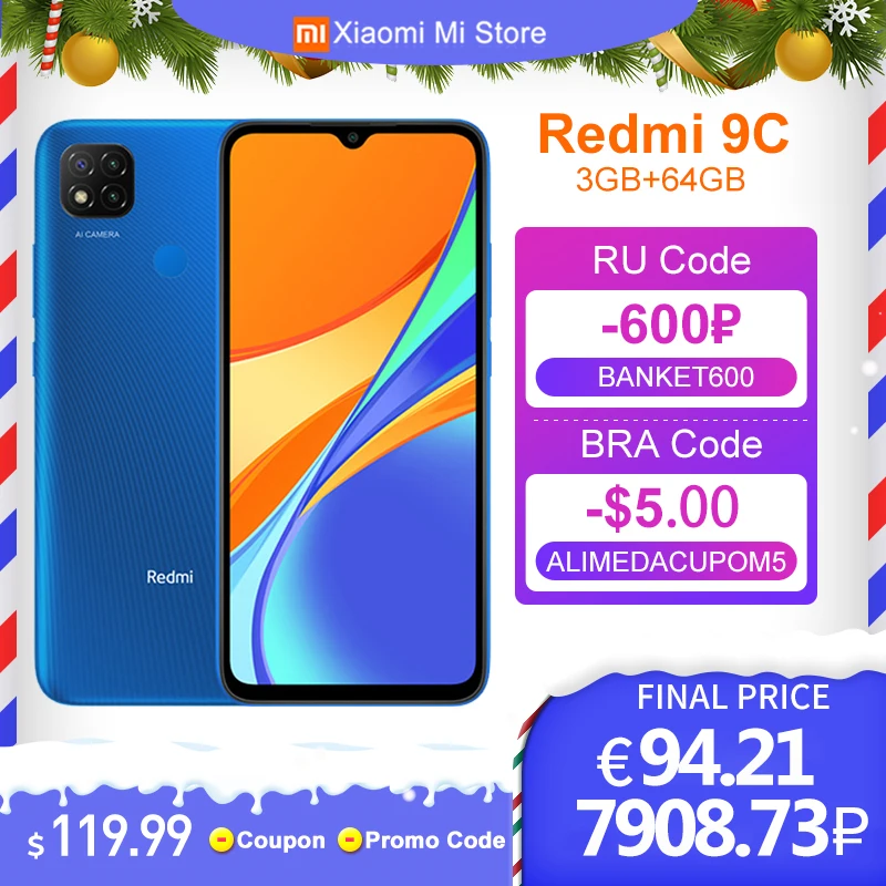 Глобальная версия Xiaomi Redmi 9C мобильный телефон 3 ГБ ОЗУ 64 Гб ПЗУ 13 МП Тройная камера