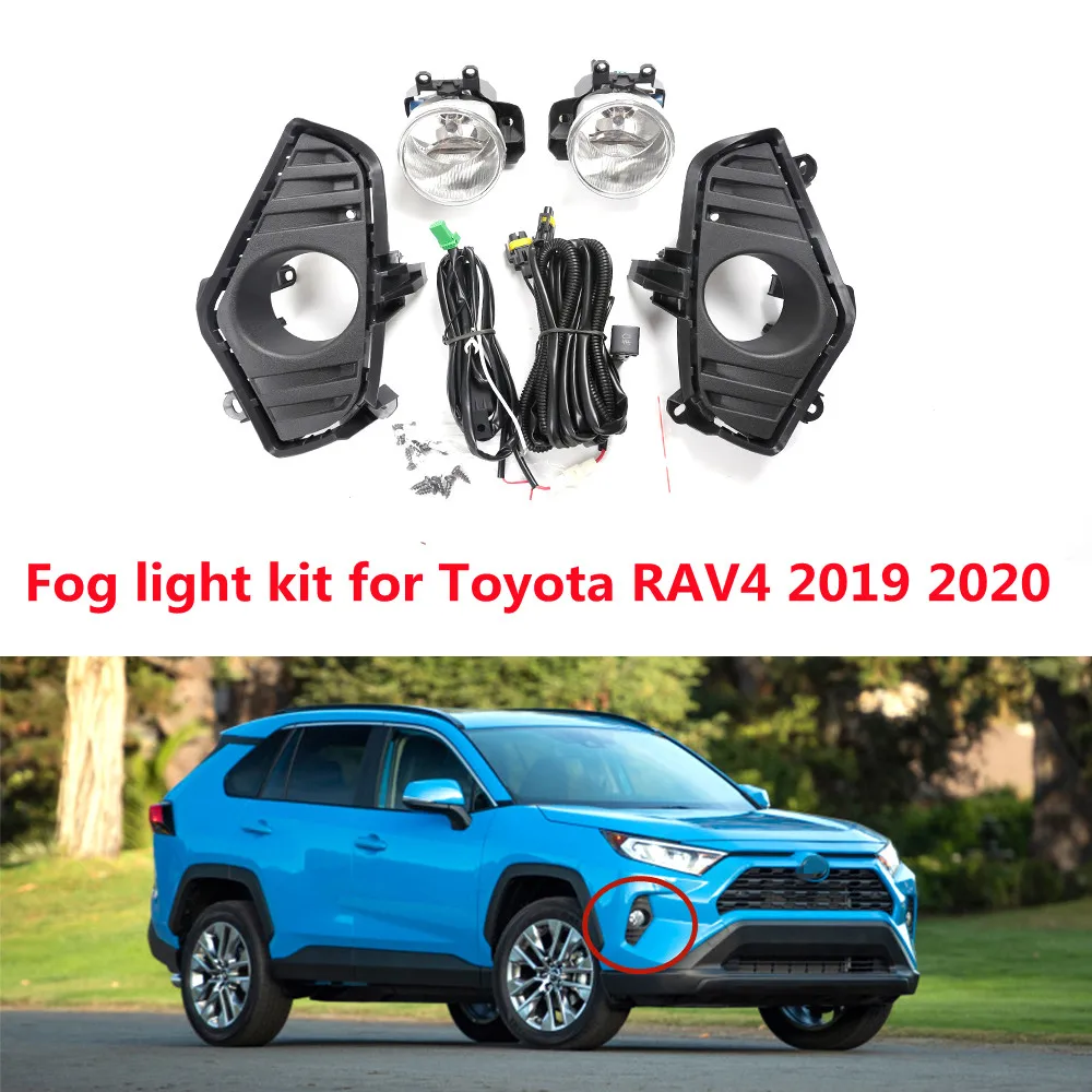 

Комплекты светодиодных противотуманных фар для Toyota RAV4 2019 2020, передний бампер, галогенная противотуманная фара в сборе, крышка, проводной переключатель, автомобильные светодиодсветодиодный фары