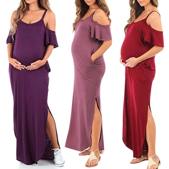 

Sale Summer Elegant high splits Maternity Dresses Photo Shoot Pregnant Women Shoulderless Pregnancy Dress Baby Shower Dress D30