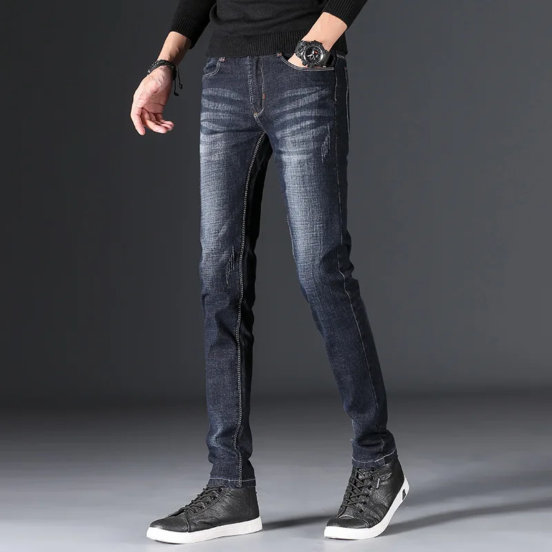 2020 Стрейчевые джинсовые штаны одноцветные облегающие джинсы мужские