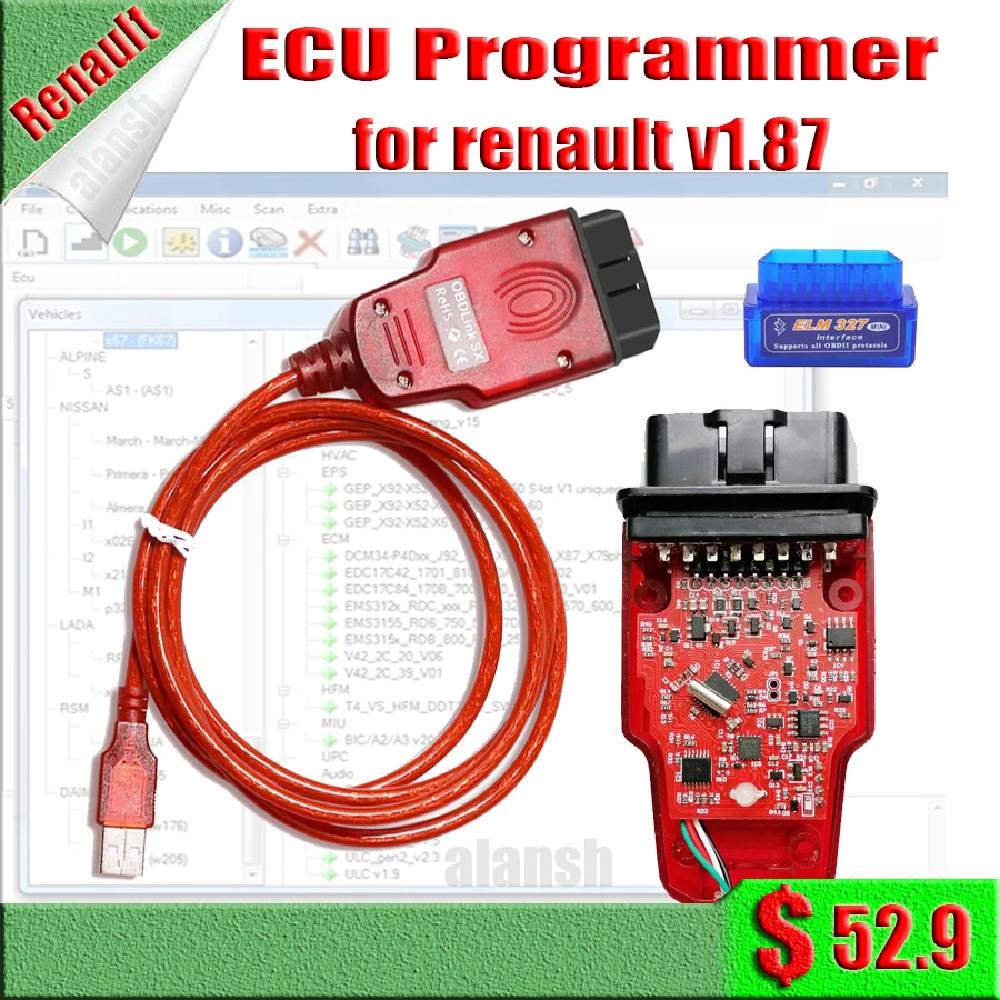 Hot Sell For Renault Obd Link Sx V1 87 Redlink Ecu Programmer Car Diagnostic Cables Connectors Aliexpress