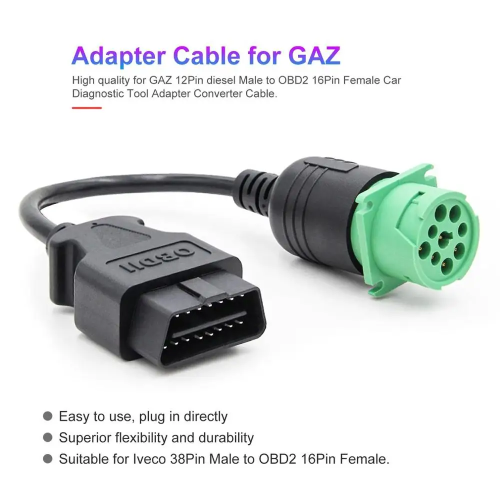 Грузовик кабель адаптер конвертер кабель OBD1 в OBD2 для GAZ 12Pin штекер в OBD2 16Pin для женского автомобиля диагностический инструмент