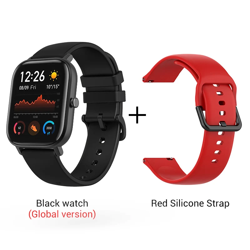 Black n Red strap СМАРТ-ЧАСЫ XIAOMI HUAMI AMAZFIT GTS- Выглядит как часы Apple - Цвет: Black n Red strap
