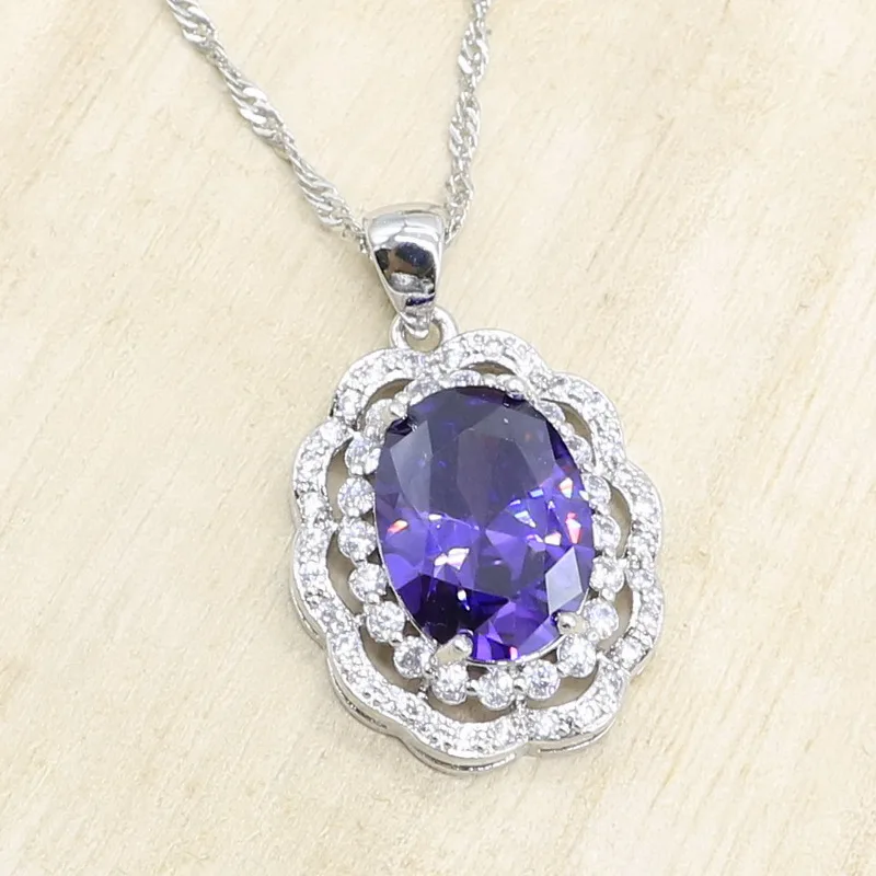 

3 Colors Available Blue Purple Green Zircon Necklace Pendant For Women 925 Silver Jewelry