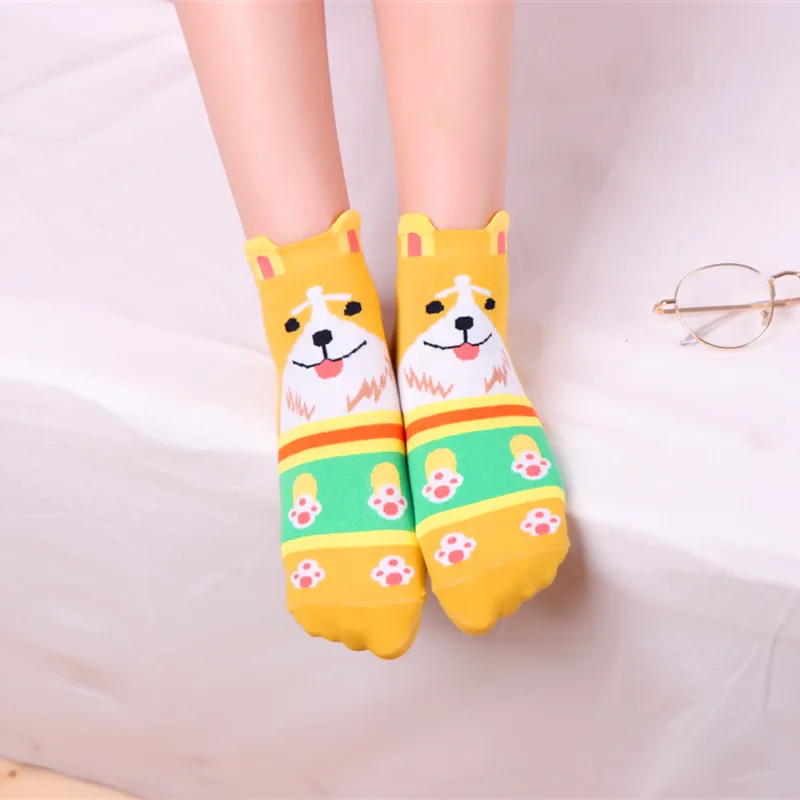 5 пар, высокое качество, женские милые носки с рисунками из мультфильмов, Осень-зима, забавные носки с животными, модные милые хлопковые Повседневные носки с собачкой для девушек