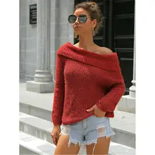 Женские свитера с компьютерным трикотажем, цельный хлопковый свитер с вырезом лодочкой, мода