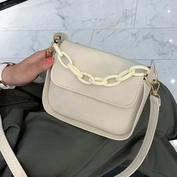 

Solid Color Small PU Leather Crossbody Bags For Women 2020 Summer Acrylic Chain Designer Lady Travel Shoulder Messenger Handbags
