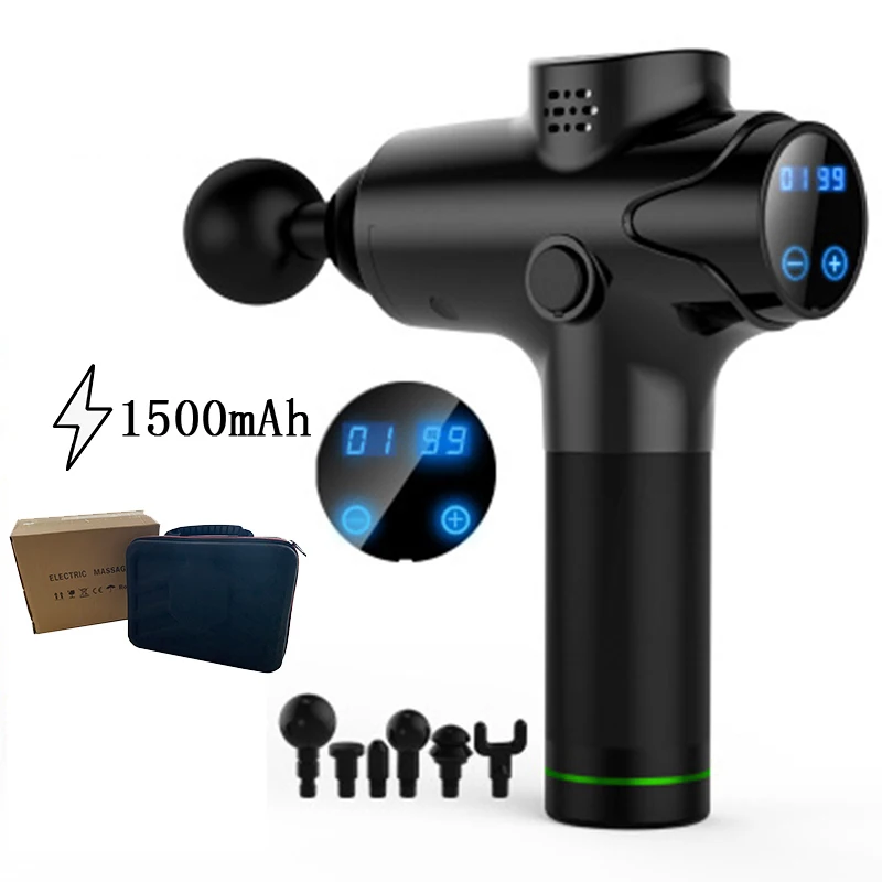 Box 1500mAh Black Theshy мышечный массажный пистолет Электрический массаж шеи глубоких тканей снимает боль Релаксация организма упражнения мышц lcd Touch Silent - Цвет: Box 1500mAh Black