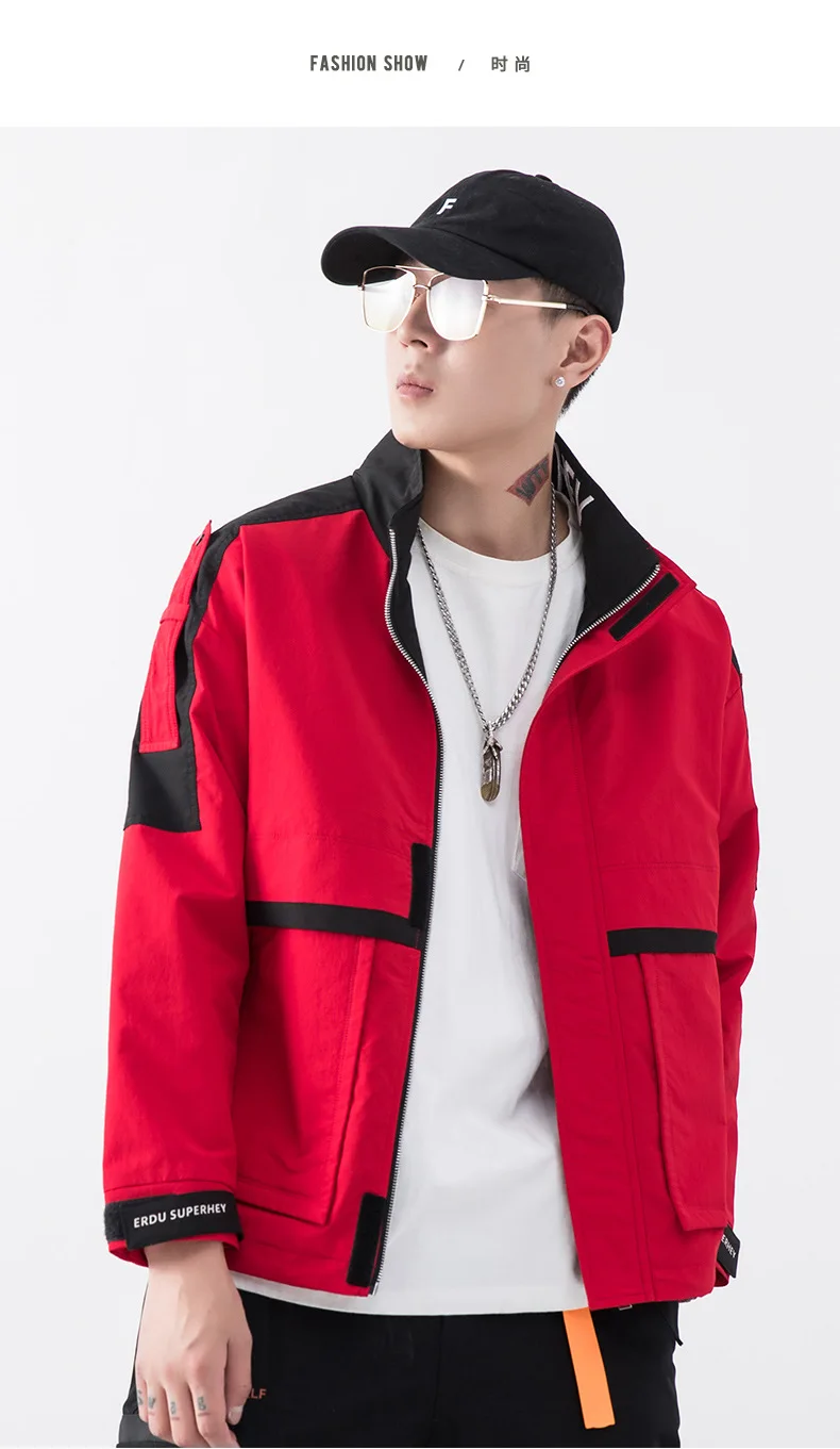 Autumn jacket men spring jackets mens solid color street Hip-hop style coat newest yellow fashion clothes red lapel latest