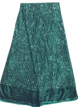 

Wonderful green with sequins African velvet lace fabric for dress PVZ11 (5yards/pc)