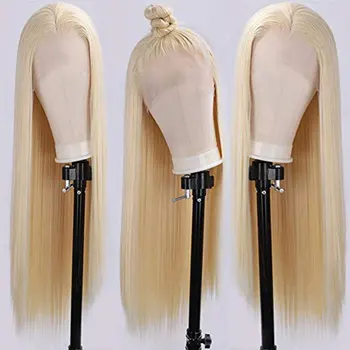 

Bomshell Synthetic 13*3 Lace Front Wigs Glueless Honey White Long Silky Straight Heat Resistant Fiber Middle Parting For Women