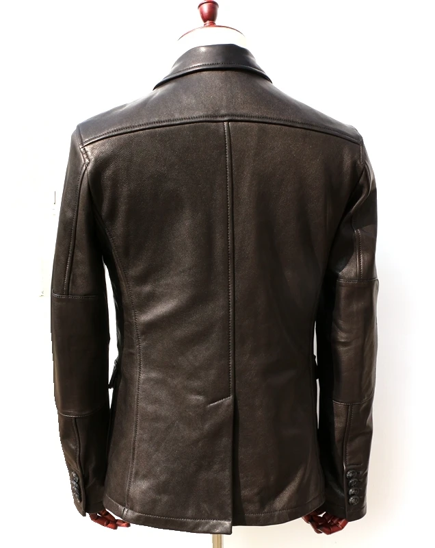 

2020 men's litaly genuine smart casual slim fit goat skin Three buckles Leisure suit men leather jacket male