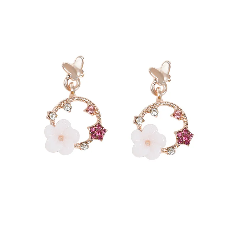 

2020 New Korean Colorful Rhinestone Crystal Butterfly Flower Circle Drop Earrings For Women Dliecate Boucle D'oreille Jewelry
