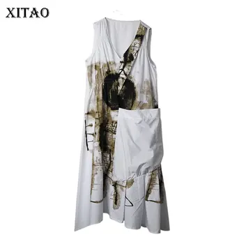 

XITAO Europe Women Print Dress Drawstring Temperament Sleeveless A Line Pocket Loose 2020 Summer Fashion Design Dress XJ4819