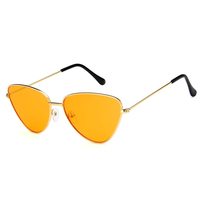 CatEye Солнцезащитные очки женские мужские металлические UV400 дизайнерские очки ретро солнцезащитные очки Женские Оранжевый Розовый Cateye стекло конфетного цвета - Цвет линз: Gold Orange