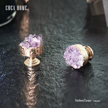 

1pcs Natural amethyst + brass handle Nordic light luxury drawer cupboard cabinet shoe cabinet furniture door handle