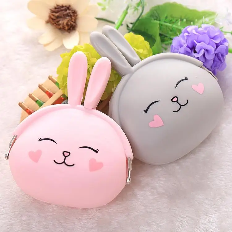Женский кошелек из искусственной кожи с милым рисунком кролика, кошелек для монет, клатч на молнии, небольшая сумка для мелочей