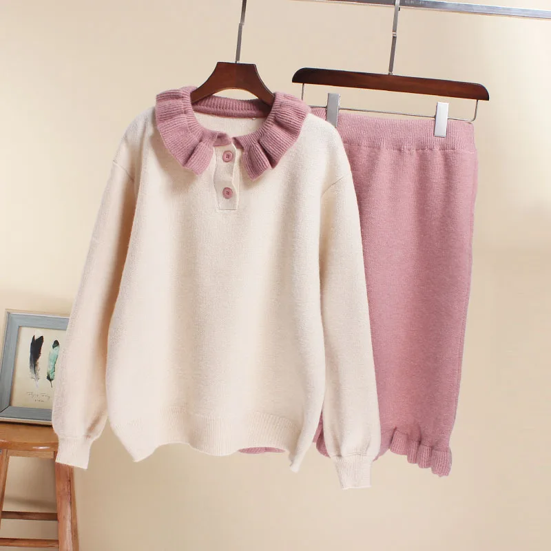 

Very Fairy of Sweater Skirt Women's Two-Piece Set Early Autumn New Style Loose-Fit Laziness-Style Set Students Sweater Coat