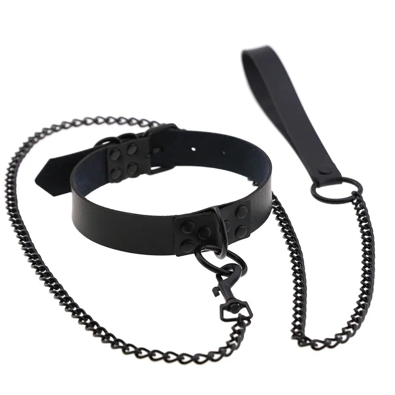 Slave PU Leather Collar Traction Rope Punk Gothic Wind Sexy Rivet Alternative Metal Fashion Necklace For Women