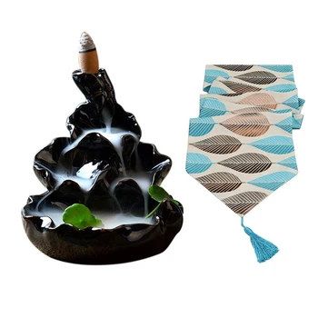 

Incense Burner Glaze Ceramic Cone Burner Incense Censer 5 & Elegant Polyester Table Runners for Home Dining Table Decoration 12